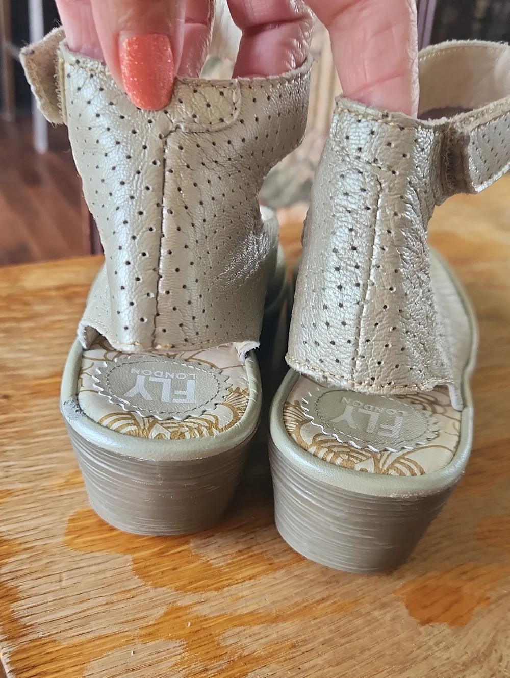 Fly London sz 38  Metallic silver shoe wedge style us 7.5-8